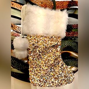 New Gold and Silver Sequin Christmas Stocking. 15” long. Faux Fur trim.